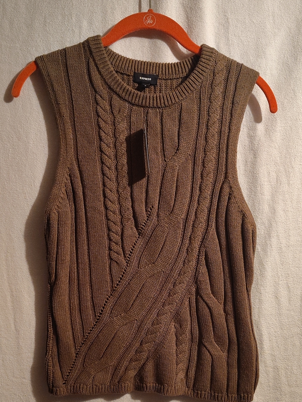 Express Cable Knit Sleeveless Sweater Vest - Brown